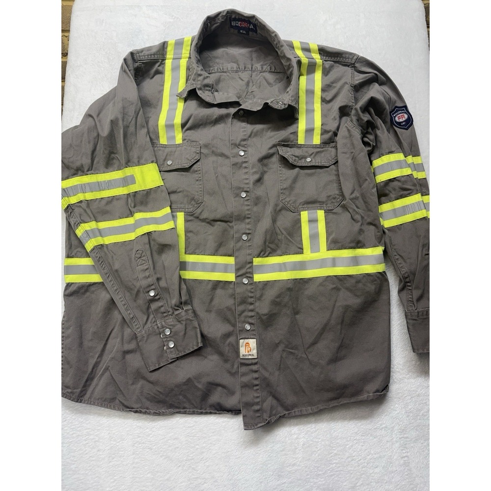 BOCOMAL FR 4XL Shirt High Visibility Gray Welding/Electrical FR Button Down